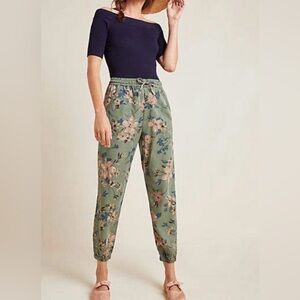 Anthropologie Green Floral Joggers
